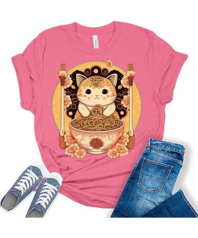 Ramen Cat Kawaii Anime Shirts Japanese Neko T-Shirt Women's Graphic Print Bella Tops Athletic Heather $12.30 T-Shirts