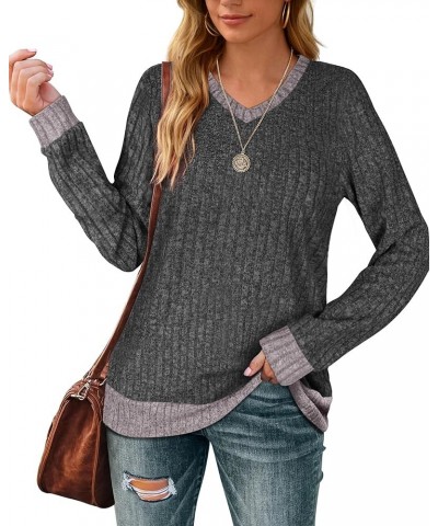 Sweaters for Women Lightweight V Neck Long Sleeve Tunics Soft Fall Clothes Trending Now 2023 A-dark Grey $8.54 Sweaters