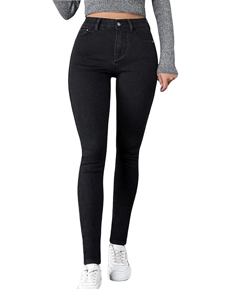 Women's Denim Print Fake Jeans Seamless Fleece Lined Leggings Full Length Skinny Pants Stretch Knit Denim Jeggings Dark Gray ...