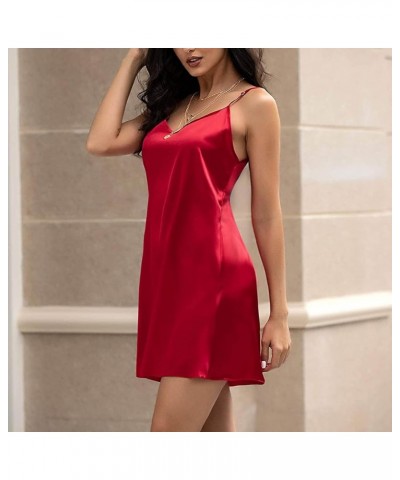 Womens Satin Nightgowns Chemise Spaghetti Strap Cami Sexy Sleepwear Lingerie Silk Nightwear Lounge Pajamas Babydoll Red-g $8....