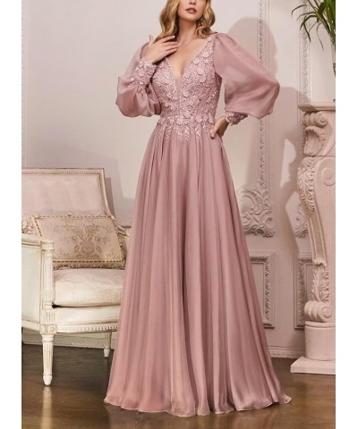 Chiffon Mother of The Bride Dresses Laces Appliques V Neck Long Sleeve Formal Evening Gowns Burgundy $39.21 Dresses