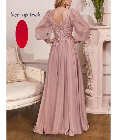 Chiffon Mother of The Bride Dresses Laces Appliques V Neck Long Sleeve Formal Evening Gowns Burgundy $39.21 Dresses