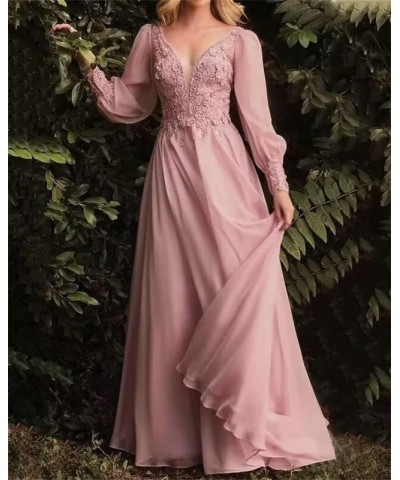 Chiffon Mother of The Bride Dresses Laces Appliques V Neck Long Sleeve Formal Evening Gowns Burgundy $39.21 Dresses