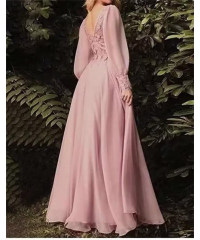 Chiffon Mother of The Bride Dresses Laces Appliques V Neck Long Sleeve Formal Evening Gowns Burgundy $39.21 Dresses