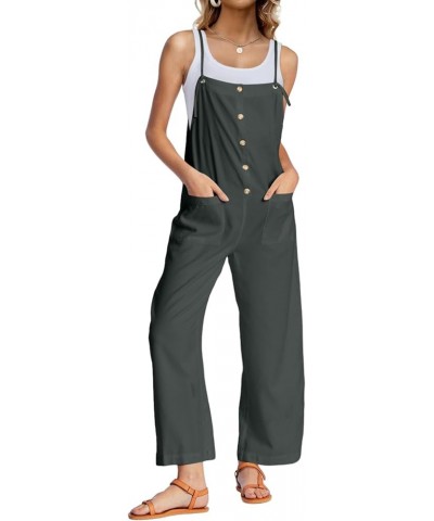 Women Overalls Causal Loose Summer Jumpsuits Sleeveless Spaghetti Straps Button Down Bib Pants with Pockets Grey-green $17.27...