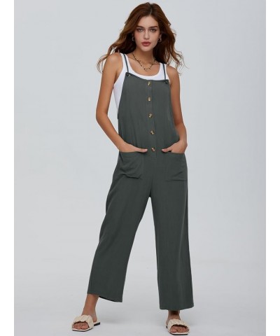 Women Overalls Causal Loose Summer Jumpsuits Sleeveless Spaghetti Straps Button Down Bib Pants with Pockets Grey-green $17.27...