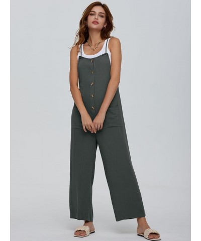 Women Overalls Causal Loose Summer Jumpsuits Sleeveless Spaghetti Straps Button Down Bib Pants with Pockets Grey-green $17.27...