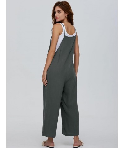 Women Overalls Causal Loose Summer Jumpsuits Sleeveless Spaghetti Straps Button Down Bib Pants with Pockets Grey-green $17.27...