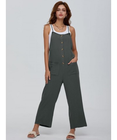 Women Overalls Causal Loose Summer Jumpsuits Sleeveless Spaghetti Straps Button Down Bib Pants with Pockets Grey-green $17.27...