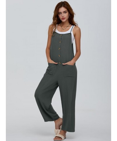 Women Overalls Causal Loose Summer Jumpsuits Sleeveless Spaghetti Straps Button Down Bib Pants with Pockets Grey-green $17.27...