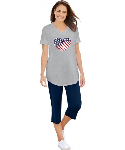 Women's Plus Size Two-Piece V-Neck Tunic & Capri Set Heather Grey Americana Heart $19.09 Pants