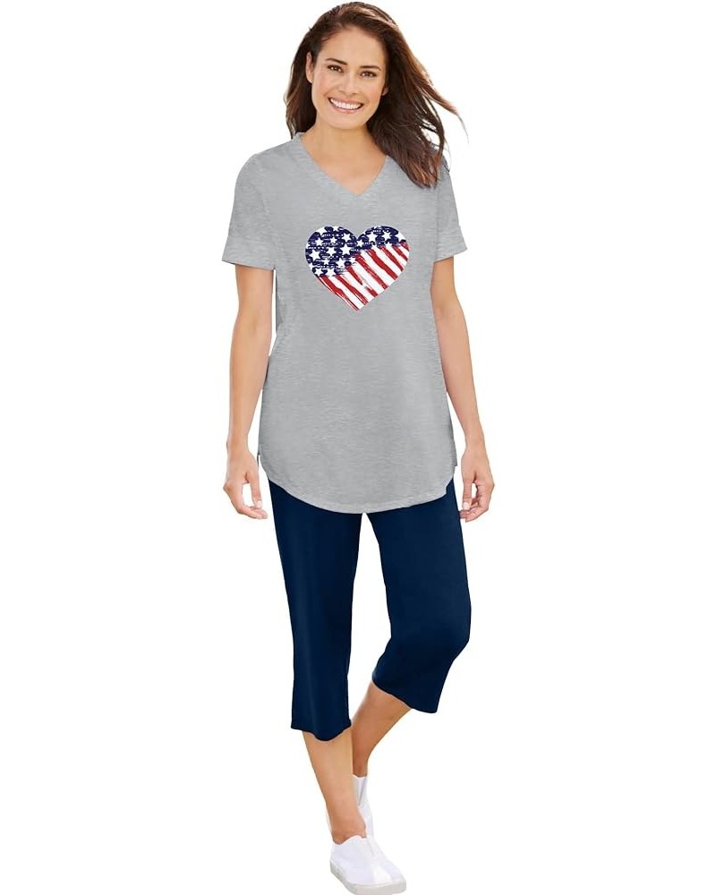 Women's Plus Size Two-Piece V-Neck Tunic & Capri Set Heather Grey Americana Heart $19.09 Pants