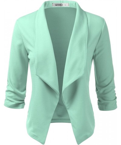 Ruched 3/4 Sleeve Open Front Draped Blazers Business Casual Basic Work Jackets for Womens Clothes with Plus Size Mint $15.30 ...