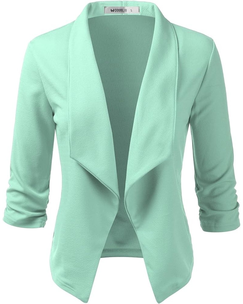 Ruched 3/4 Sleeve Open Front Draped Blazers Business Casual Basic Work Jackets for Womens Clothes with Plus Size Mint $15.30 ...