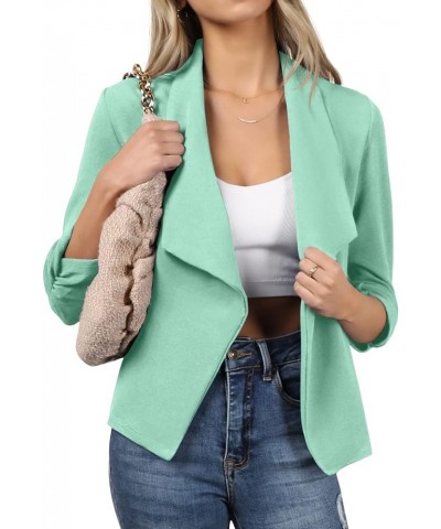 Ruched 3/4 Sleeve Open Front Draped Blazers Business Casual Basic Work Jackets for Womens Clothes with Plus Size Mint $15.30 ...