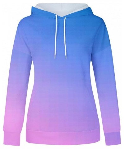 Pullover Hoodies for Women Gradient Color Long Sleeve Loose Hooded Sweatshirt with Kangaroo Pocket Casual Fall Clothes Sky Bl...