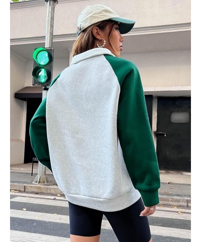 Women's Color Block Letter Print Half Button Raglan Sweatshirt Collar Neck Pullover Top Multicolor $13.49 Hoodies & Sweatshirts