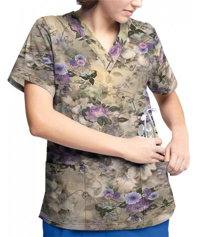 Scrub Top Tops Scrub Tops for Women Short Sleeve Working Uniform with Pocket 01-gray $9.12 Tops