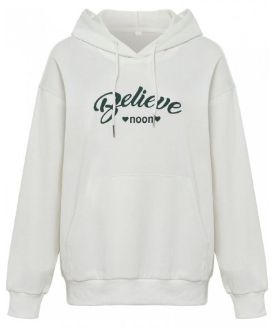 Women's Casual Long Sleeve Hoodie with Printed Letters Pullover Tops Loose Sweatshirt with Pocket White $16.32 Hoodies & Swea...