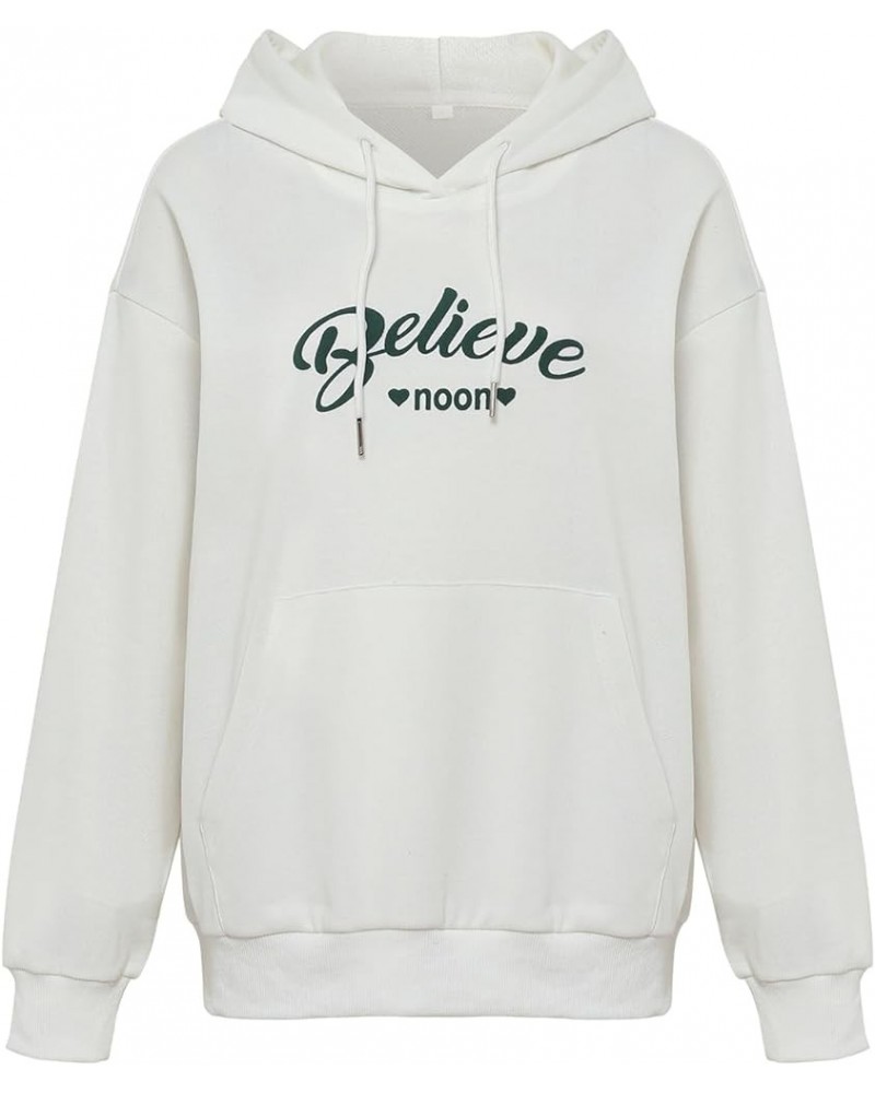 Women's Casual Long Sleeve Hoodie with Printed Letters Pullover Tops Loose Sweatshirt with Pocket White $16.32 Hoodies & Swea...