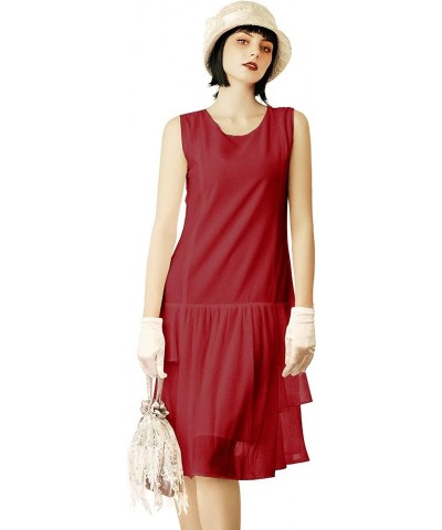 1920s Inspired Chiffon Dress - Flapper Dress Low-Waist Multi-Layered Dress Sleeveless Party Dress for Women Red $32.44 Dresses