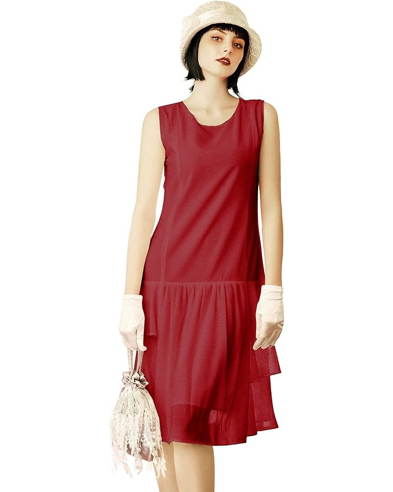 1920s Inspired Chiffon Dress - Flapper Dress Low-Waist Multi-Layered Dress Sleeveless Party Dress for Women Red $32.44 Dresses