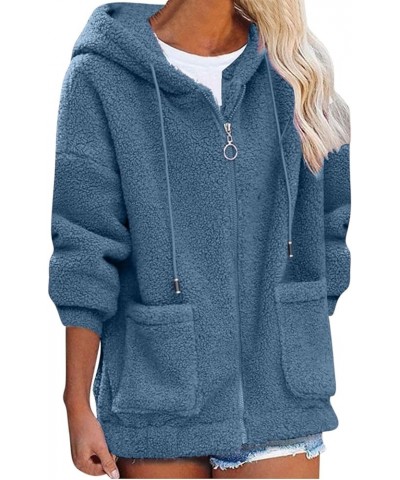 Women's Full Zipper Hoodies Solid Color Fleece Sweatshirts Casual Size Long Sleeve Tops Warm Jackets with Pockets Blue 2 $8.3...