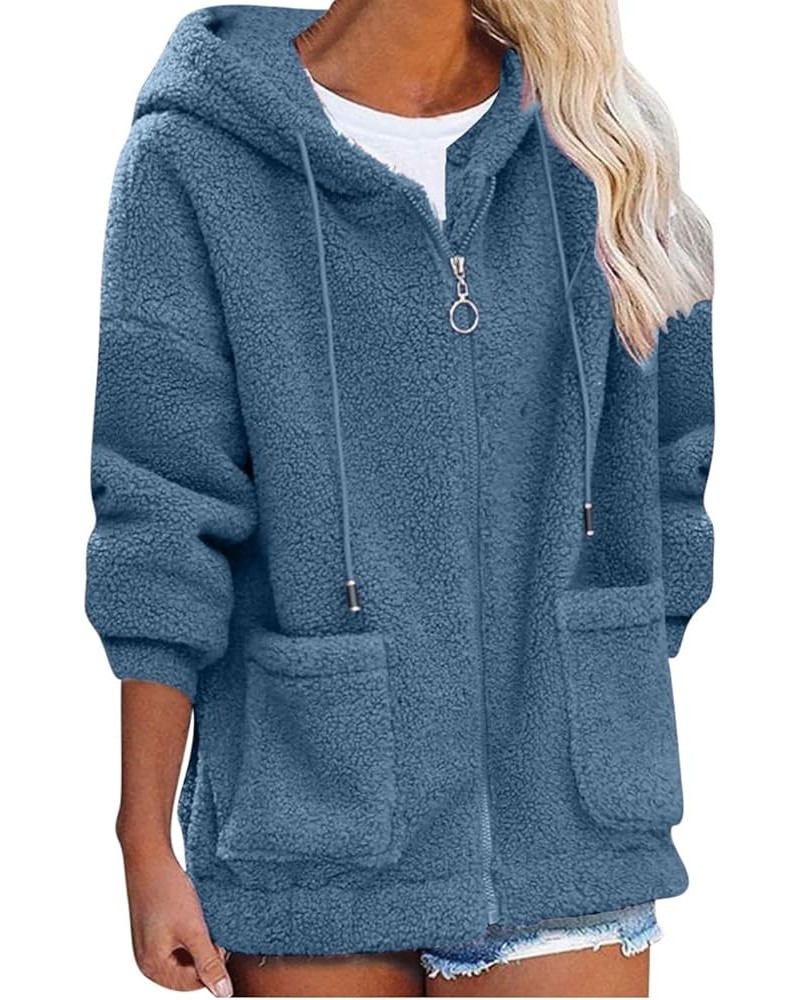 Women's Full Zipper Hoodies Solid Color Fleece Sweatshirts Casual Size Long Sleeve Tops Warm Jackets with Pockets Blue 2 $8.3...