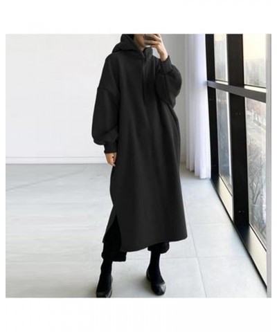 Womens Hoodies Lone Dresses Cuff Sleeve Loose Plus Size Thermal Fuzzy Fall Winter Dresses to Wear with Leggings 2023 2-v33 Bl...