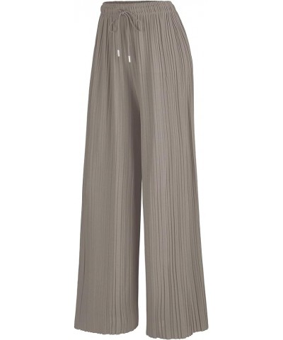 Womens Pleated Wide Leg Palazzo Maxi Pants with Drawstring or Elastic Band Drawstring Wb1485_sand_grey $14.09 Pants