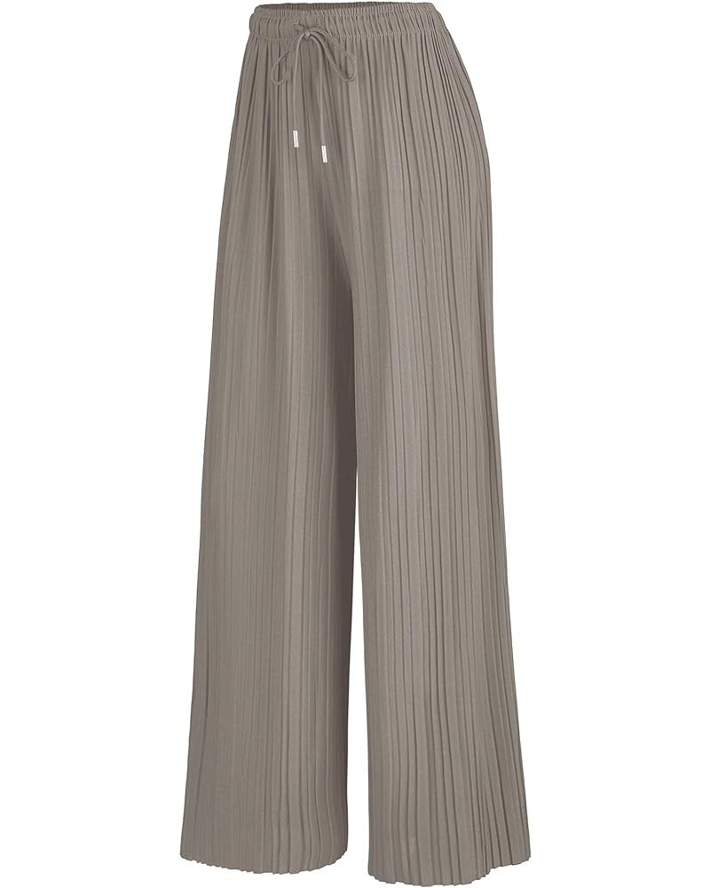 Womens Pleated Wide Leg Palazzo Maxi Pants with Drawstring or Elastic Band Drawstring Wb1485_sand_grey $14.09 Pants