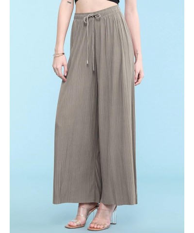 Womens Pleated Wide Leg Palazzo Maxi Pants with Drawstring or Elastic Band Drawstring Wb1485_sand_grey $14.09 Pants