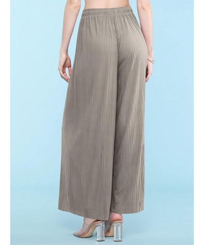 Womens Pleated Wide Leg Palazzo Maxi Pants with Drawstring or Elastic Band Drawstring Wb1485_sand_grey $14.09 Pants