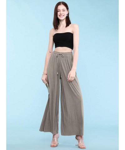 Womens Pleated Wide Leg Palazzo Maxi Pants with Drawstring or Elastic Band Drawstring Wb1485_sand_grey $14.09 Pants