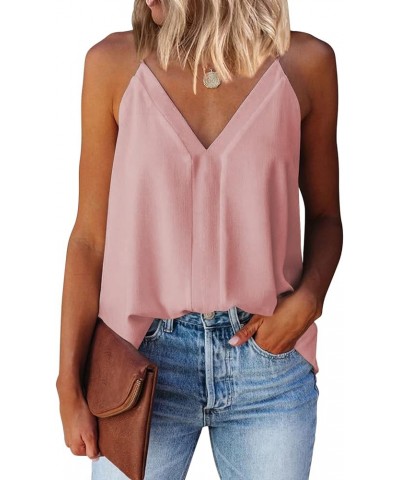 Womens V Neck Strappy Tank Tops Loose Casual Sleeveless Shirts Blouses A Pink $12.40 Tanks