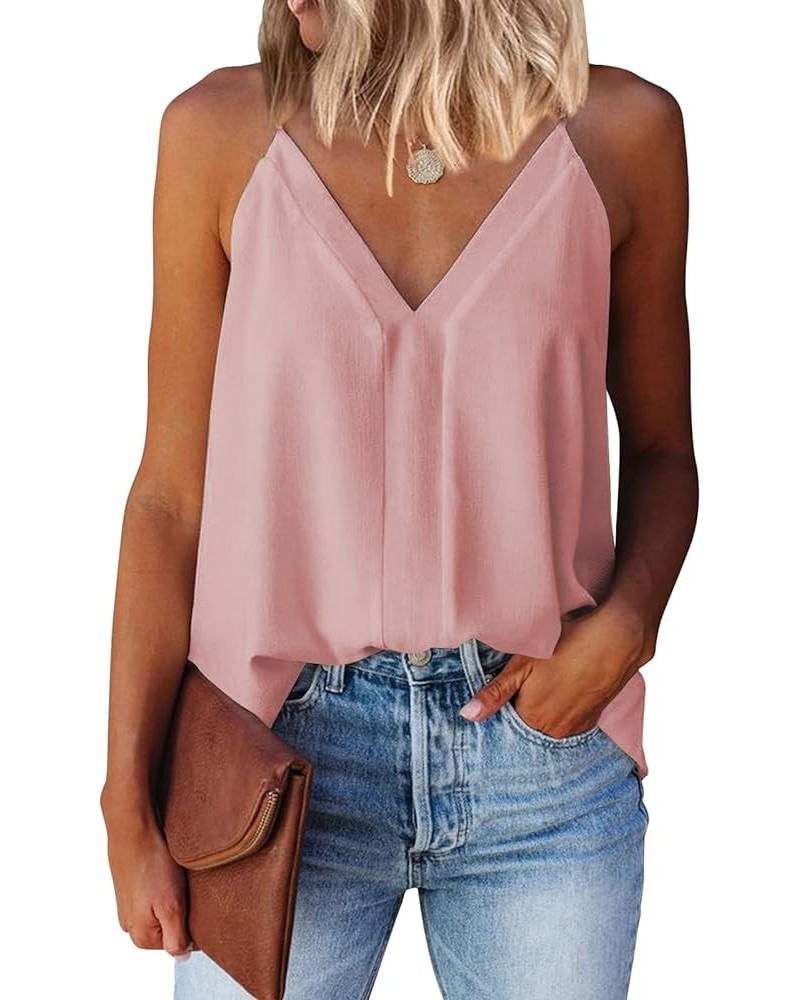 Womens V Neck Strappy Tank Tops Loose Casual Sleeveless Shirts Blouses A Pink $12.40 Tanks