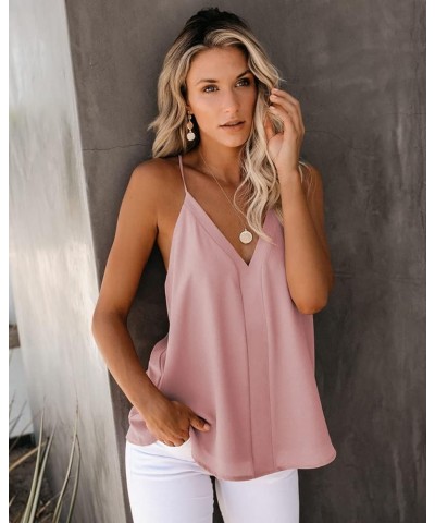 Womens V Neck Strappy Tank Tops Loose Casual Sleeveless Shirts Blouses A Pink $12.40 Tanks