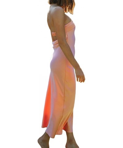 Women Sexy Strapless Tube Maxi Dress Cutout Backless Split Satin Long Dress Cocktail Party Formal Dress A-caramel $11.69 Dresses