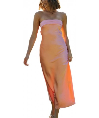 Women Sexy Strapless Tube Maxi Dress Cutout Backless Split Satin Long Dress Cocktail Party Formal Dress A-caramel $11.69 Dresses