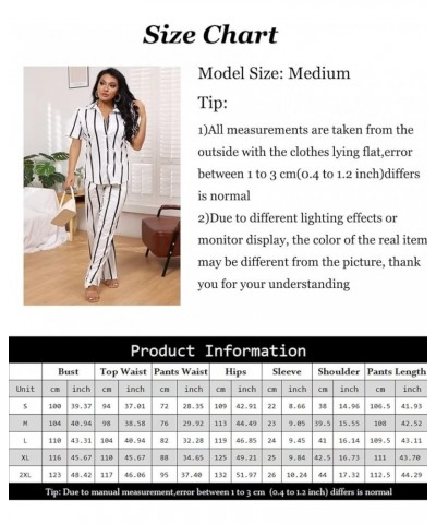 Women’s Casual Two Piece Outfits Striped Long Sleeve Collar Button Down Shirt Blouse High Waist Wide Leg Pants Sets A943-whit...