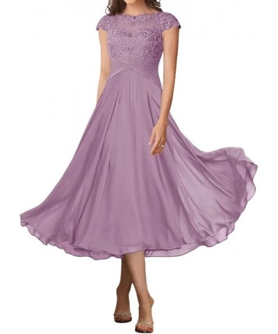 Tea Length Mother of The Bride Dresses for Wedding Lace Chiffon Wedding Guest Dresses for Women Wisteria $34.50 Dresses