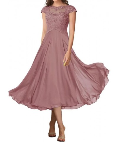 Tea Length Mother of The Bride Dresses for Wedding Lace Chiffon Wedding Guest Dresses for Women Wisteria $34.50 Dresses