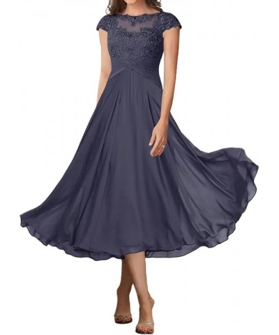 Tea Length Mother of The Bride Dresses for Wedding Lace Chiffon Wedding Guest Dresses for Women Wisteria $34.50 Dresses