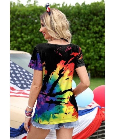 4th of July Women's American Flag Patriotic Ring Hole Short Sleeve T-Shirt Flag Tie Dye $10.32 T-Shirts