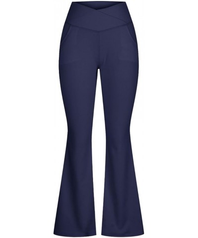 Women's Wide Leg Yoga Cargo Pants High Waisted Workout Flare Pants Drawstring Lounge Pants Gym Sweatpants with Pockets C-navy...