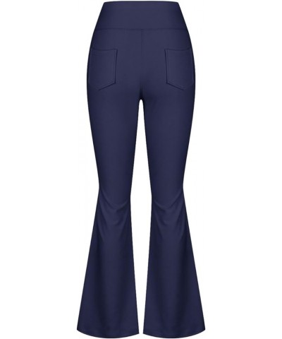 Women's Wide Leg Yoga Cargo Pants High Waisted Workout Flare Pants Drawstring Lounge Pants Gym Sweatpants with Pockets C-navy...