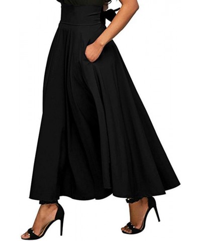 Women's Ankle Length High Waist A-line Flowy Long Maxi Skirt with Pockets Black $9.24 Skirts