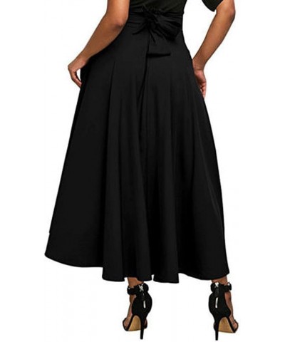 Women's Ankle Length High Waist A-line Flowy Long Maxi Skirt with Pockets Black $9.24 Skirts