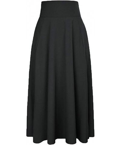 Women's Ankle Length High Waist A-line Flowy Long Maxi Skirt with Pockets Black $9.24 Skirts