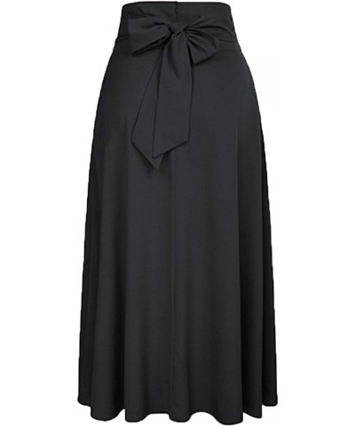 Women's Ankle Length High Waist A-line Flowy Long Maxi Skirt with Pockets Black $9.24 Skirts